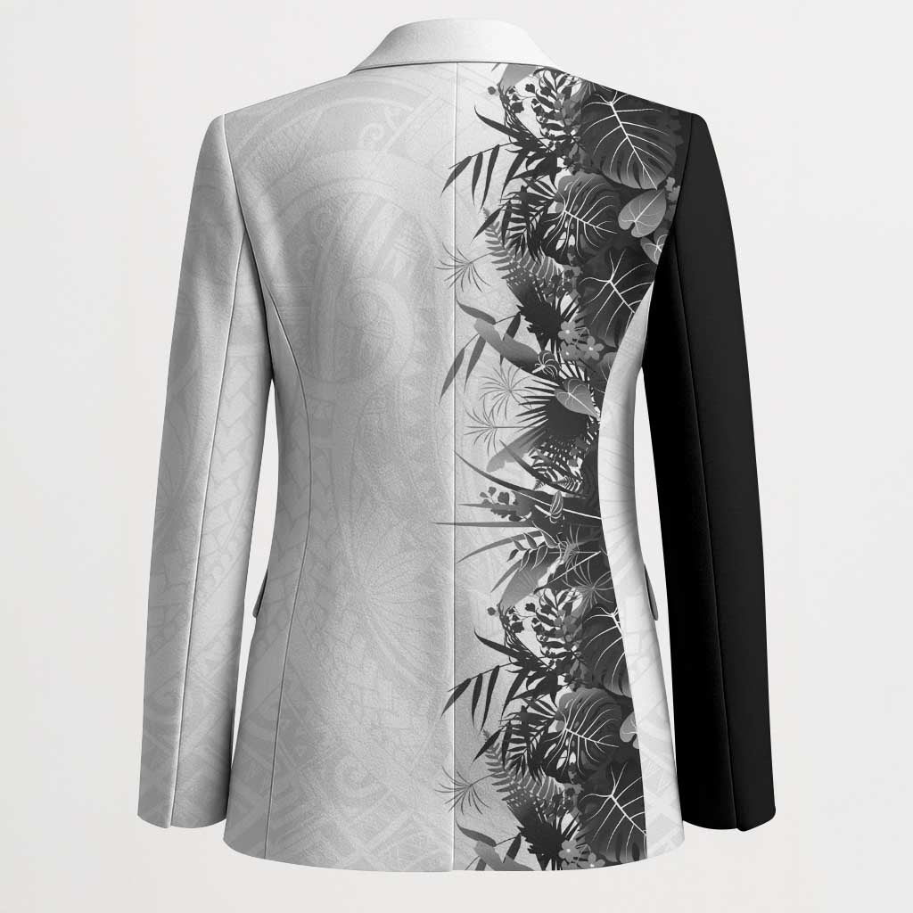 Hawaii Tropical Plant Monochrome Blazer Vibrant Polynesian Pattern