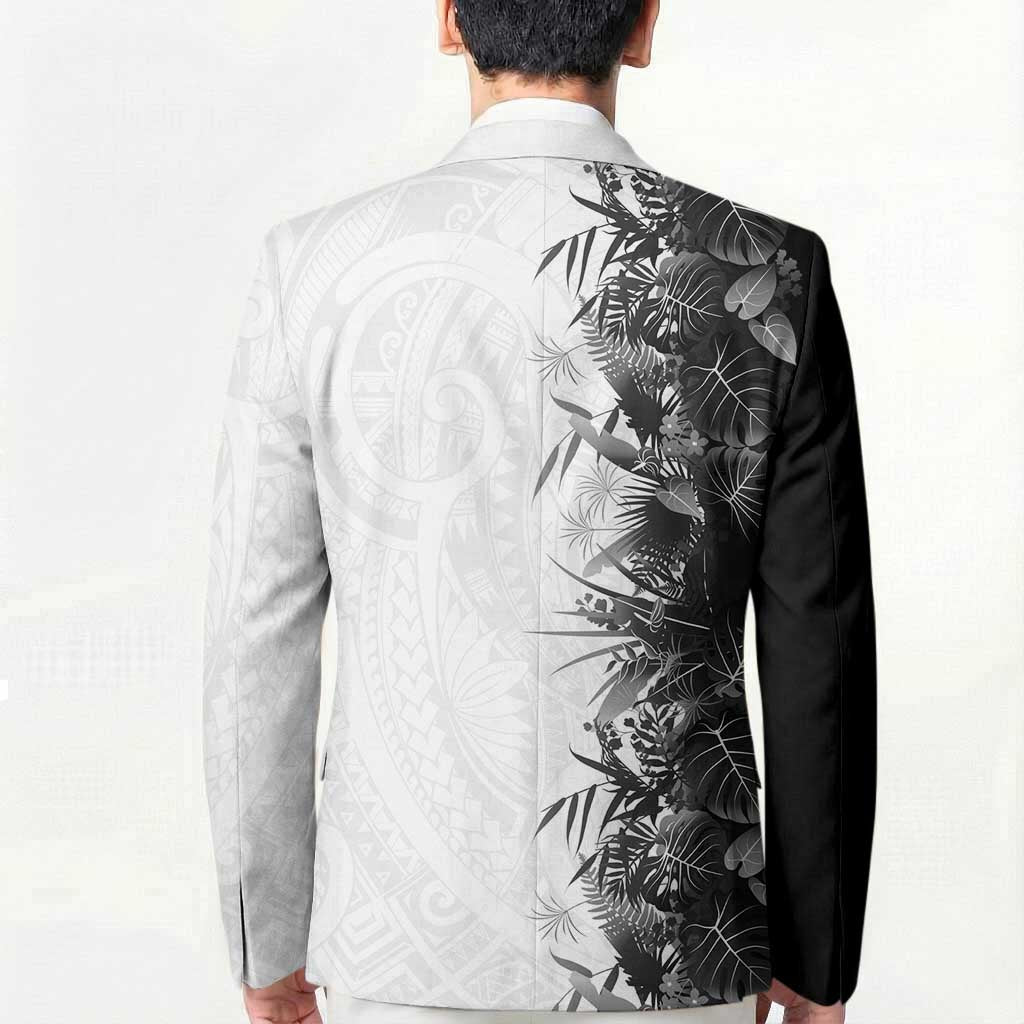 Hawaii Tropical Plant Monochrome Blazer Vibrant Polynesian Pattern