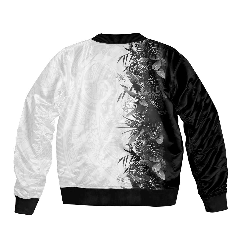 Hawaii Tropical Plant Monochrome Bomber Jacket Vibrant Polynesian Pattern