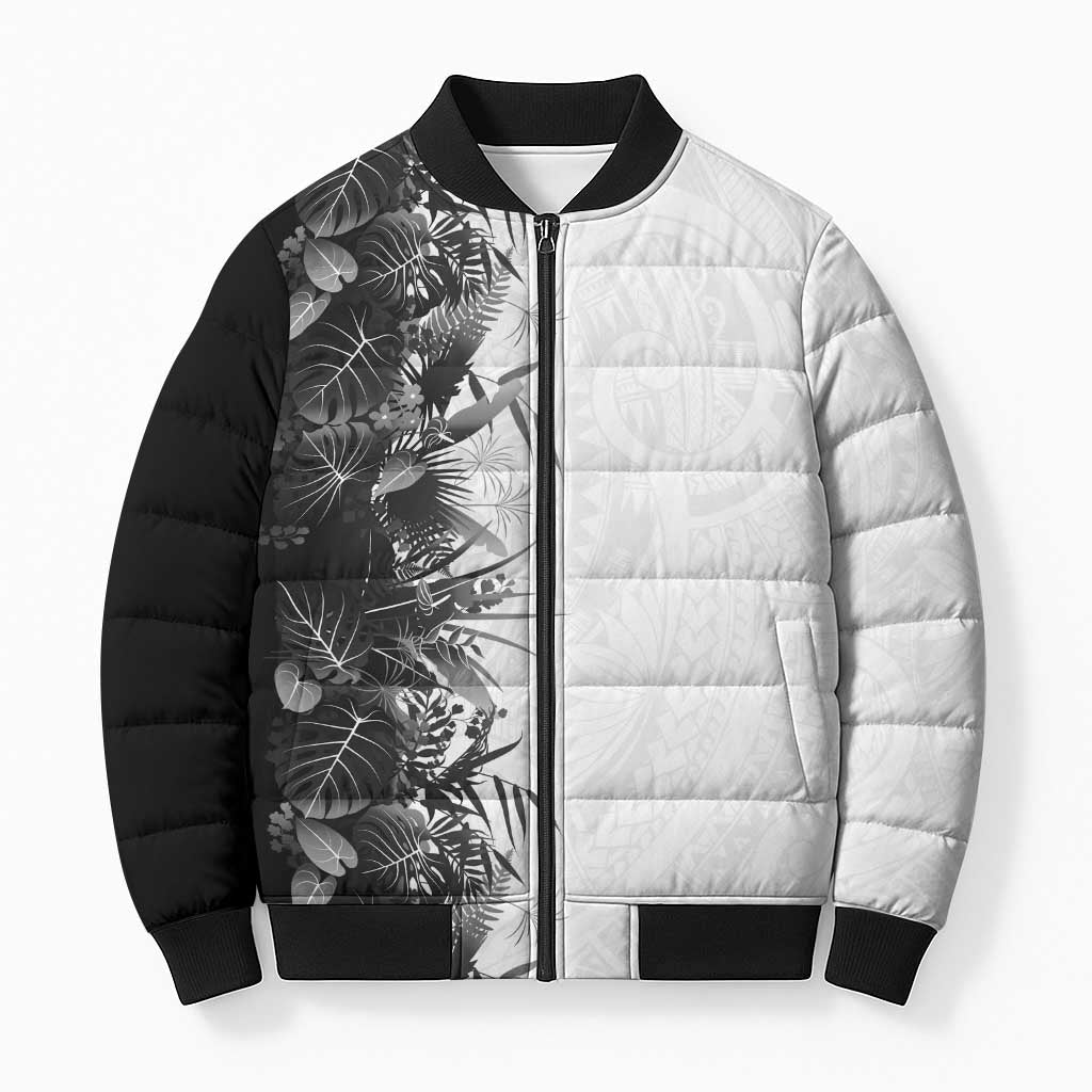 Hawaii Tropical Plant Monochrome Bomber Puffer Jacket Vibrant Polynesian Pattern