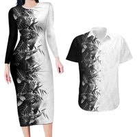 Hawaii Tropical Plant Monochrome Couples Matching Long Sleeve Bodycon Dress and Hawaiian Shirt Vibrant Polynesian Pattern LT01 Black - Polynesian Pride