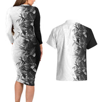 Hawaii Tropical Plant Monochrome Couples Matching Long Sleeve Bodycon Dress and Hawaiian Shirt Vibrant Polynesian Pattern LT01 - Polynesian Pride
