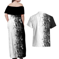 Hawaii Tropical Plant Monochrome Couples Matching Off Shoulder Maxi Dress and Hawaiian Shirt Vibrant Polynesian Pattern