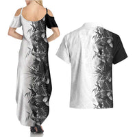 Hawaii Tropical Plant Monochrome Couples Matching Summer Maxi Dress and Hawaiian Shirt Vibrant Polynesian Pattern