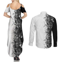Hawaii Tropical Plant Monochrome Couples Matching Summer Maxi Dress and Long Sleeve Button Shirt Vibrant Polynesian Pattern LT01 - Polynesian Pride