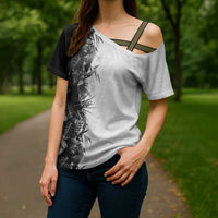 Hawaii Tropical Plant Monochrome Cross Shoulder Shirt Vibrant Polynesian Pattern