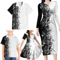 Hawaii Tropical Plant Monochrome Family Matching Long Sleeve Bodycon Dress and Hawaiian Shirt Vibrant Polynesian Pattern LT01 - Polynesian Pride
