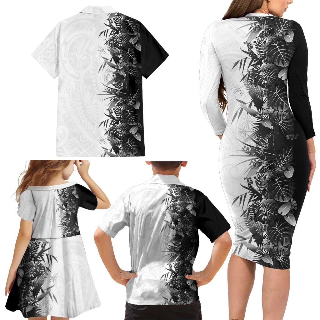 Hawaii Tropical Plant Monochrome Family Matching Long Sleeve Bodycon Dress and Hawaiian Shirt Vibrant Polynesian Pattern LT01 - Polynesian Pride