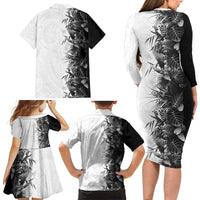 Hawaii Tropical Plant Monochrome Family Matching Long Sleeve Bodycon Dress and Hawaiian Shirt Vibrant Polynesian Pattern LT01 - Polynesian Pride