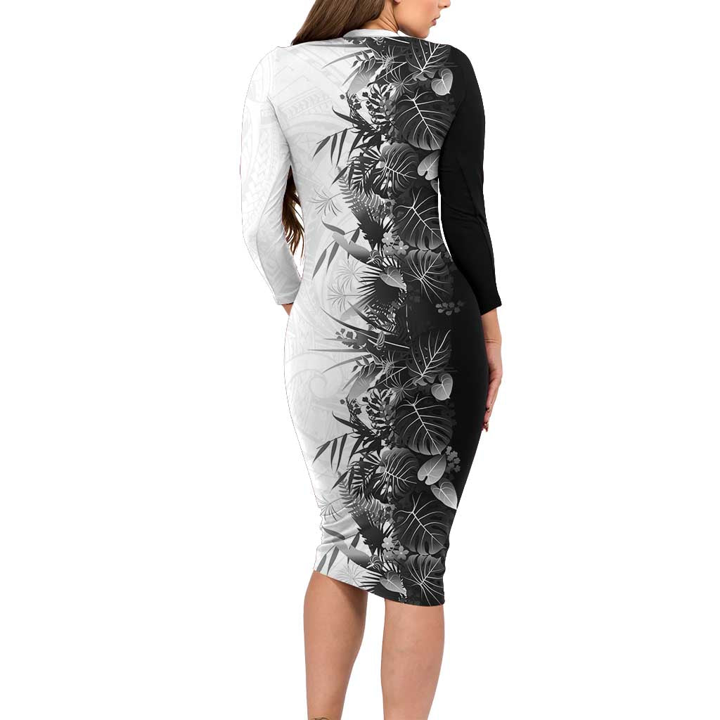 Hawaii Tropical Plant Monochrome Family Matching Long Sleeve Bodycon Dress and Hawaiian Shirt Vibrant Polynesian Pattern LT01 - Polynesian Pride