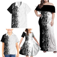 Hawaii Tropical Plant Monochrome Family Matching Off Shoulder Maxi Dress and Hawaiian Shirt Vibrant Polynesian Pattern LT01 - Polynesian Pride
