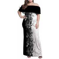 Hawaii Tropical Plant Monochrome Family Matching Off Shoulder Maxi Dress and Hawaiian Shirt Vibrant Polynesian Pattern LT01 Mom's Dress Black - Polynesian Pride