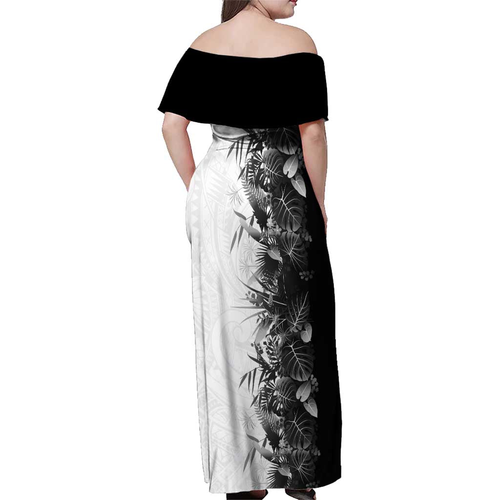 Hawaii Tropical Plant Monochrome Family Matching Off Shoulder Maxi Dress and Hawaiian Shirt Vibrant Polynesian Pattern LT01 - Polynesian Pride