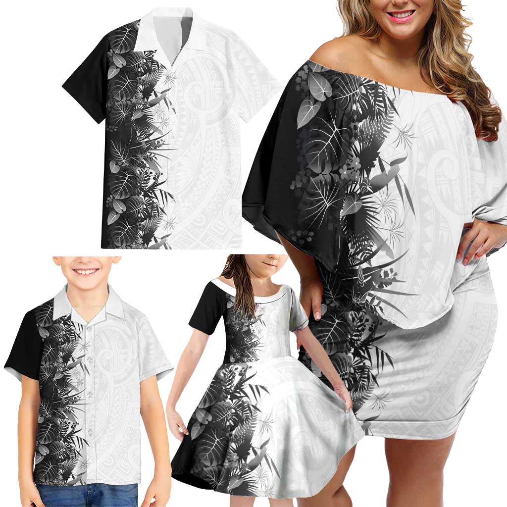 Hawaii Tropical Plant Monochrome Family Matching Off Shoulder Short Dress and Hawaiian Shirt Vibrant Polynesian Pattern LT01 - Polynesian Pride