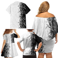 Hawaii Tropical Plant Monochrome Family Matching Off Shoulder Short Dress and Hawaiian Shirt Vibrant Polynesian Pattern LT01 - Polynesian Pride