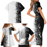 Hawaii Tropical Plant Monochrome Family Matching Short Sleeve Bodycon Dress and Hawaiian Shirt Vibrant Polynesian Pattern LT01 - Polynesian Pride