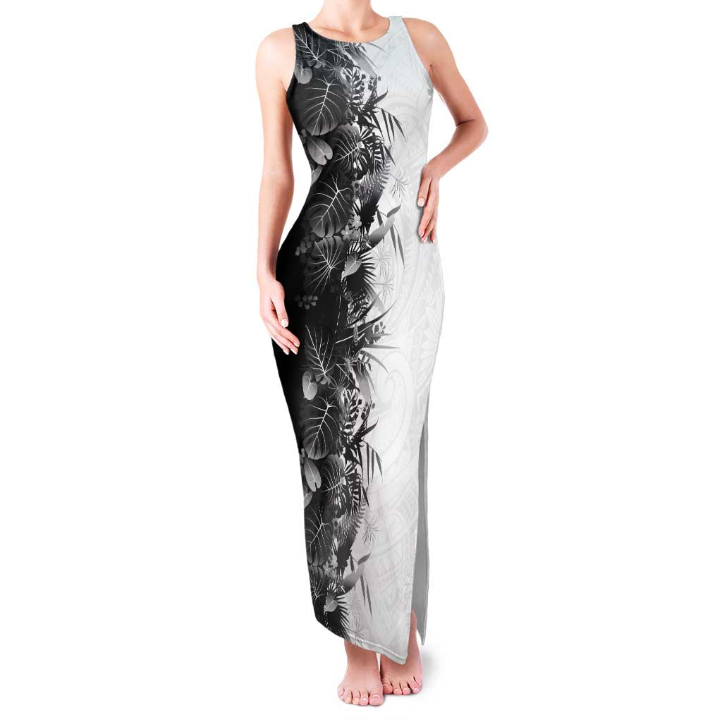 Hawaii Tropical Plant Monochrome Family Matching Tank Maxi Dress and Hawaiian Shirt Vibrant Polynesian Pattern LT01 Mom's Dress Black - Polynesian Pride