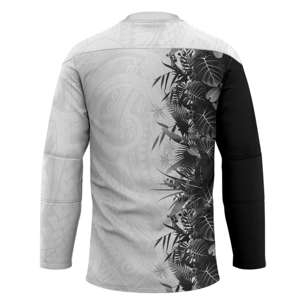 Hawaii Tropical Plant Monochrome Hockey Jersey Vibrant Polynesian Pattern
