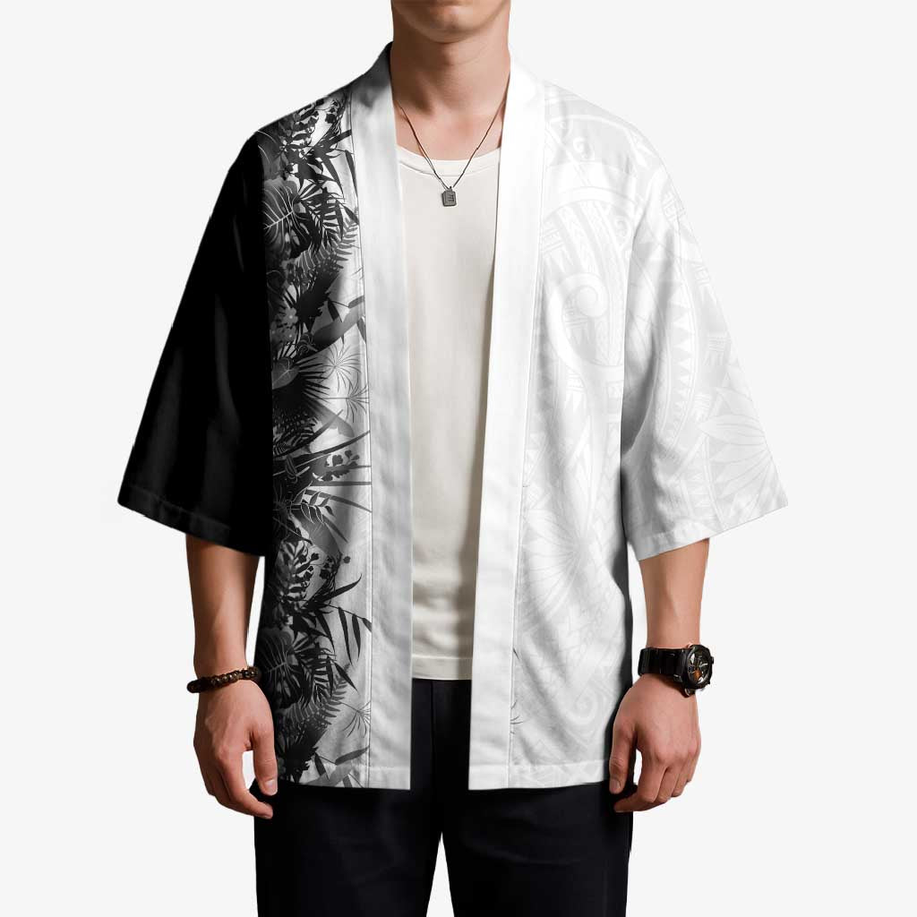 Hawaii Tropical Plant Monochrome Kimono Vibrant Polynesian Pattern
