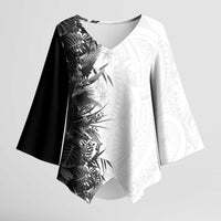 Hawaii Tropical Plant Monochrome Kimono Sleeve Blouse Vibrant Polynesian Pattern