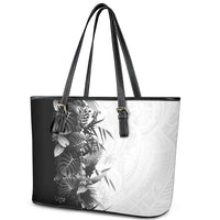 Hawaii Tropical Plant Monochrome Leather Tote Bag Vibrant Polynesian Pattern