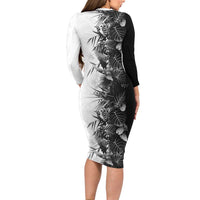 Hawaii Tropical Plant Monochrome Long Sleeve Bodycon Dress Vibrant Polynesian Pattern