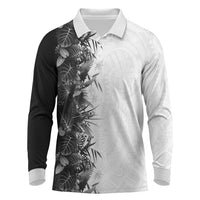 Hawaii Tropical Plant Monochrome Long Sleeve Polo Shirt Vibrant Polynesian Pattern