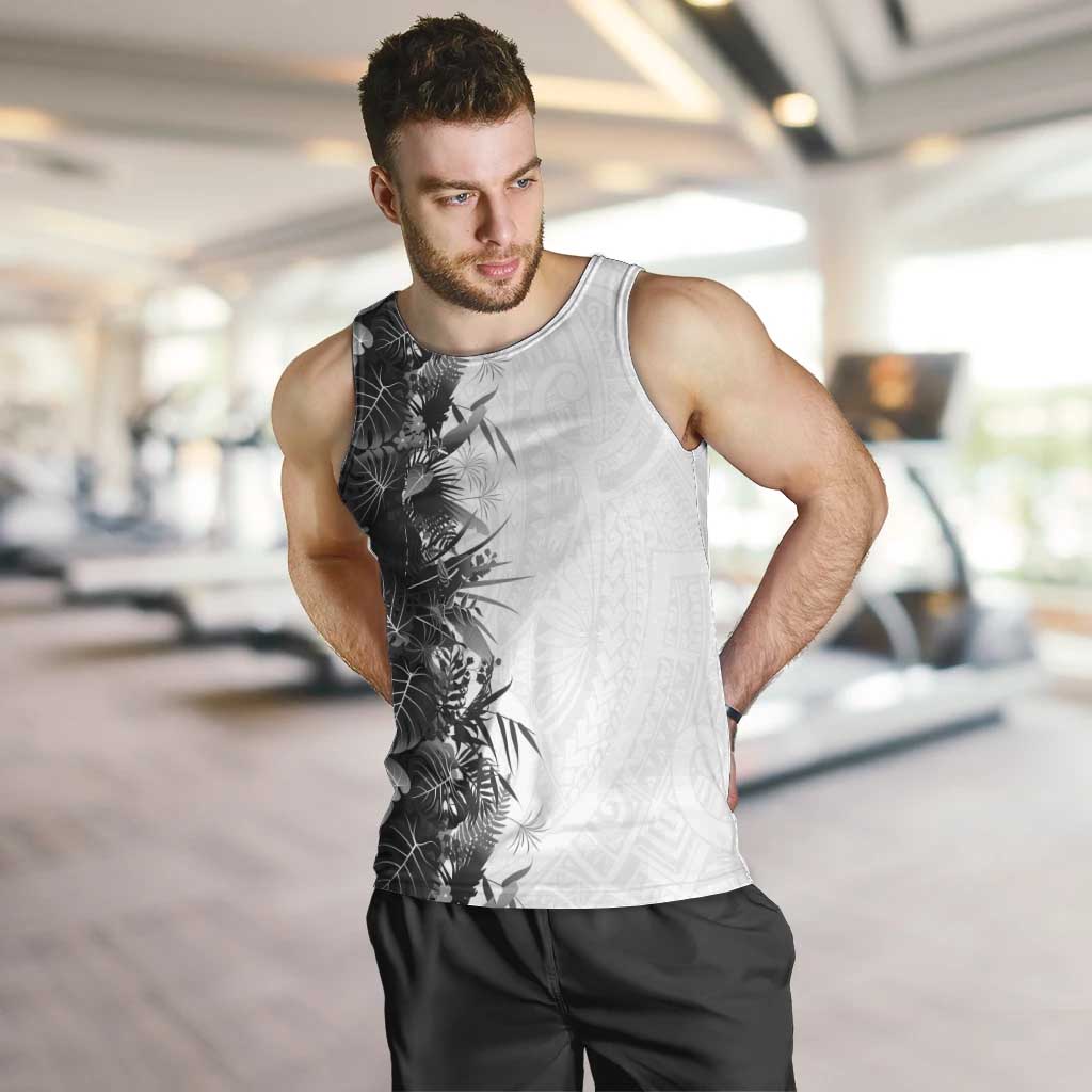 Hawaii Tropical Plant Monochrome Men Tank Top Vibrant Polynesian Pattern