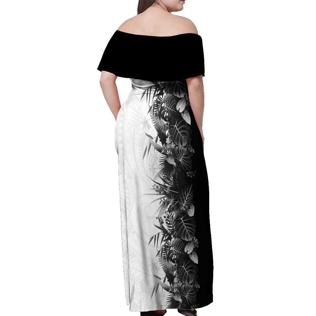 Hawaii Tropical Plant Monochrome Off Shoulder Maxi Dress Vibrant Polynesian Pattern