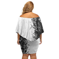 Hawaii Tropical Plant Monochrome Off Shoulder Short Dress Vibrant Polynesian Pattern