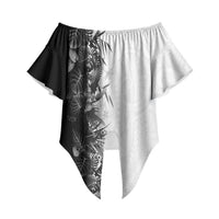 Hawaii Tropical Plant Monochrome Off Shoulder Wrap Waist Top Vibrant Polynesian Pattern LT01 Black - Polynesian Pride