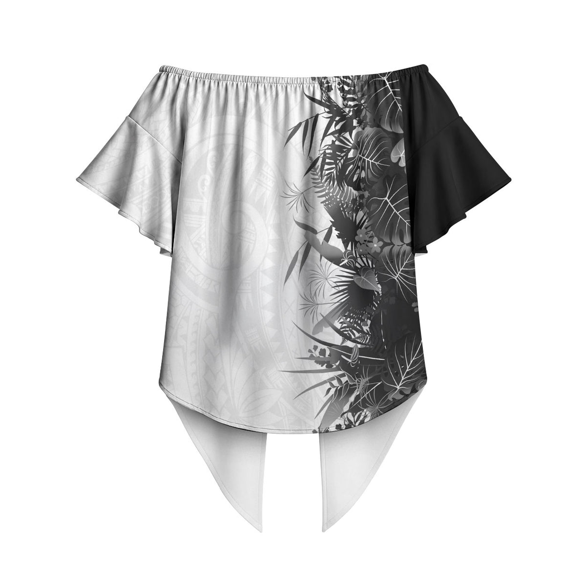 Hawaii Tropical Plant Monochrome Off Shoulder Wrap Waist Top Vibrant Polynesian Pattern LT01 - Polynesian Pride