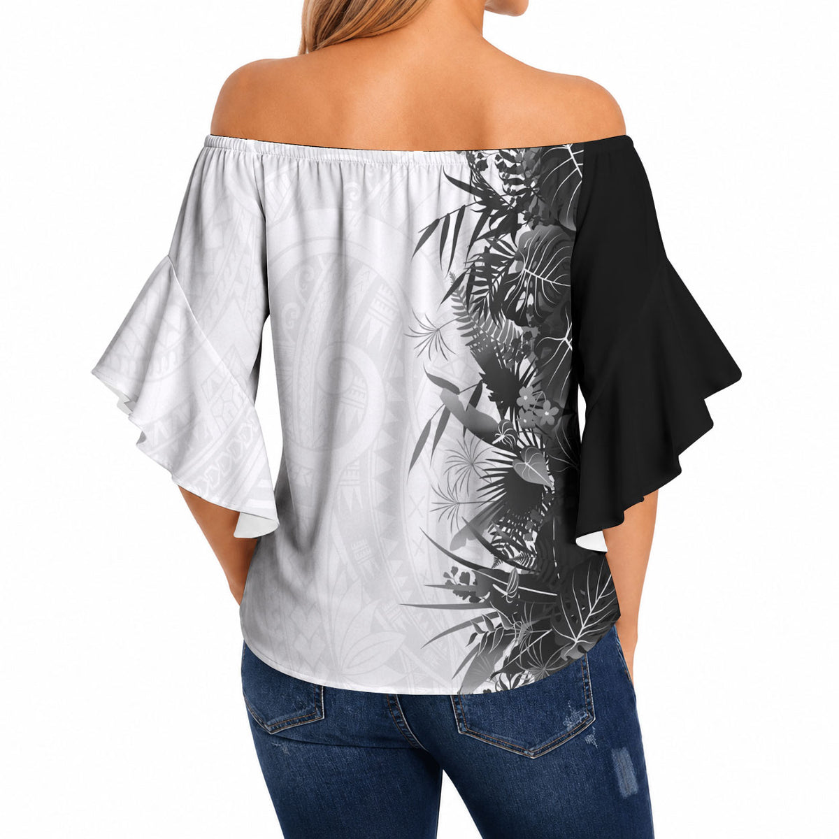 Hawaii Tropical Plant Monochrome Off Shoulder Wrap Waist Top Vibrant Polynesian Pattern LT01 - Polynesian Pride