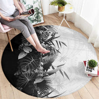 Hawaii Tropical Plant Monochrome Round Carpet Vibrant Polynesian Pattern
