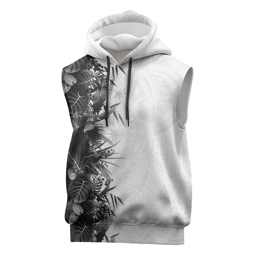 Hawaii Tropical Plant Monochrome Sleeveless Hoodie Vibrant Polynesian Pattern