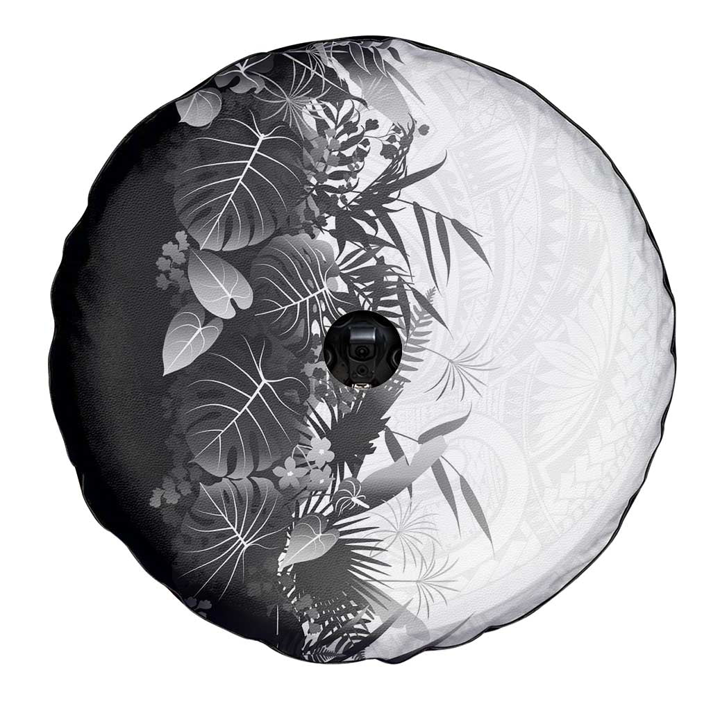 Hawaii Tropical Plant Monochrome Spare Tire Cover Vibrant Polynesian Pattern