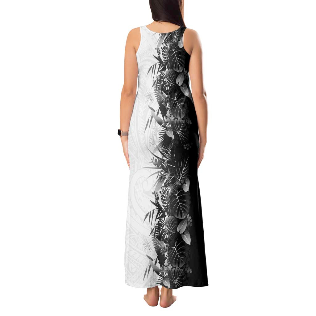 Hawaii Tropical Plant Monochrome Tank Maxi Dress Vibrant Polynesian Pattern