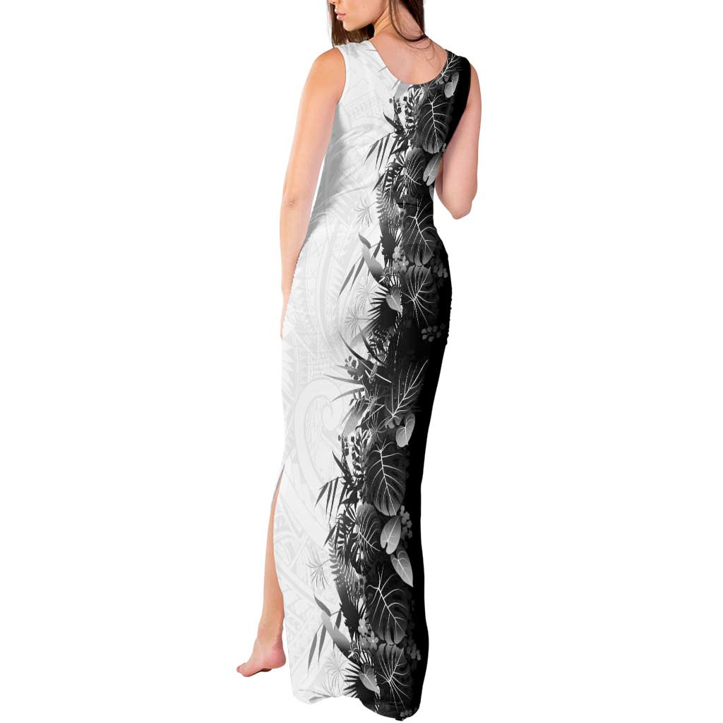 Hawaii Tropical Plant Monochrome Tank Maxi Dress Vibrant Polynesian Pattern