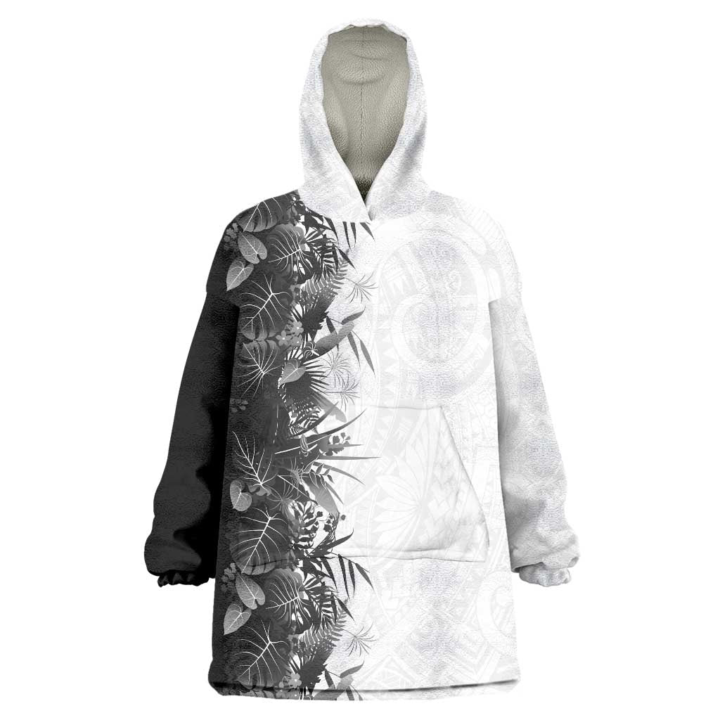 Hawaii Tropical Plant Monochrome Wearable Blanket Hoodie Vibrant Polynesian Pattern LT01 One Size Black - Polynesian Pride