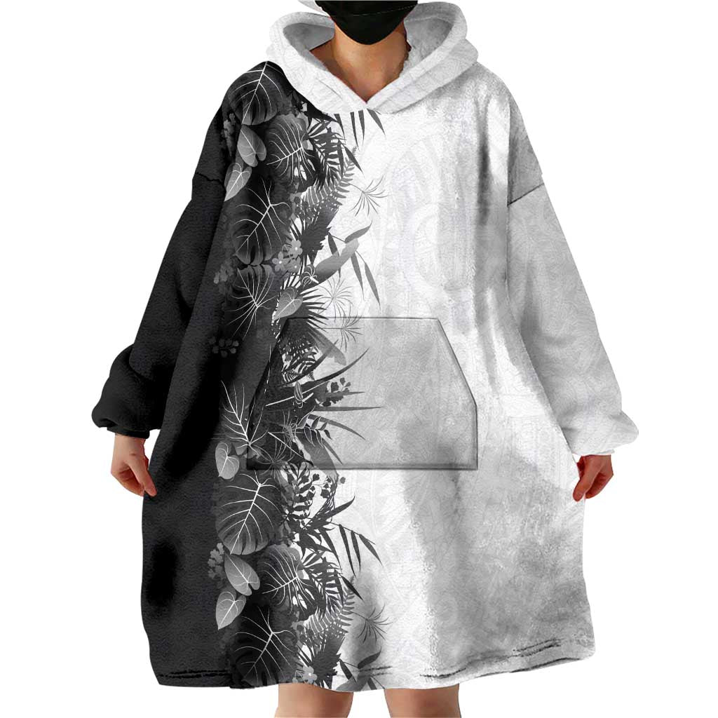 Hawaii Tropical Plant Monochrome Wearable Blanket Hoodie Vibrant Polynesian Pattern LT01 - Polynesian Pride