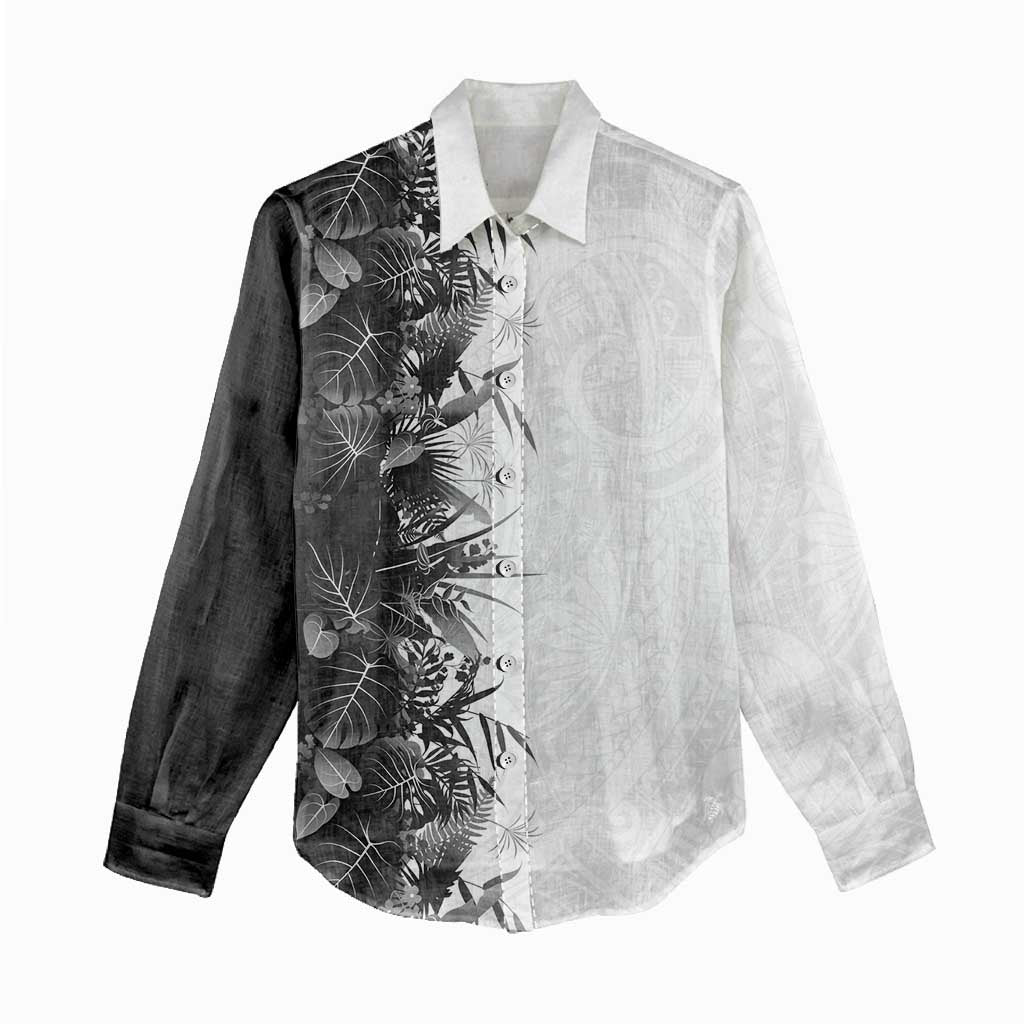 Hawaii Tropical Plant Monochrome Women Casual Shirt Vibrant Polynesian Pattern
