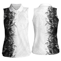 Hawaii Tropical Plant Monochrome Women Sleeveless Polo Shirt Vibrant Polynesian Pattern
