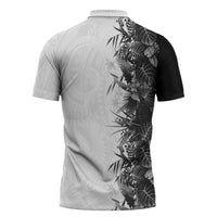 Hawaii Tropical Plant Monochrome Zipper Polo Shirt Vibrant Polynesian Pattern LT01 - Polynesian Pride