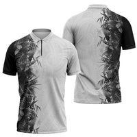 Hawaii Tropical Plant Monochrome Zipper Polo Shirt Vibrant Polynesian Pattern LT01 - Polynesian Pride
