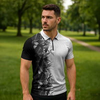 Hawaii Tropical Plant Monochrome Zipper Polo Shirt Vibrant Polynesian Pattern LT01 - Polynesian Pride