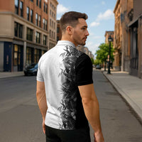 Hawaii Tropical Plant Monochrome Zipper Polo Shirt Vibrant Polynesian Pattern LT01 - Polynesian Pride