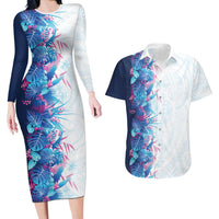 Hawaii Tropical Plant UliUli Couples Matching Long Sleeve Bodycon Dress and Hawaiian Shirt Vibrant Polynesian Pattern