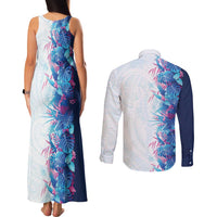Hawaii Tropical Plant UliUli Couples Matching Tank Maxi Dress and Long Sleeve Button Shirt Vibrant Polynesian Pattern