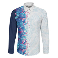 Hawaii Tropical Plant UliUli Family Matching Long Sleeve Bodycon Dress and Hawaiian Shirt Vibrant Polynesian Pattern LT01 Dad's Shirt - Long Sleeve Blue - Polynesian Pride