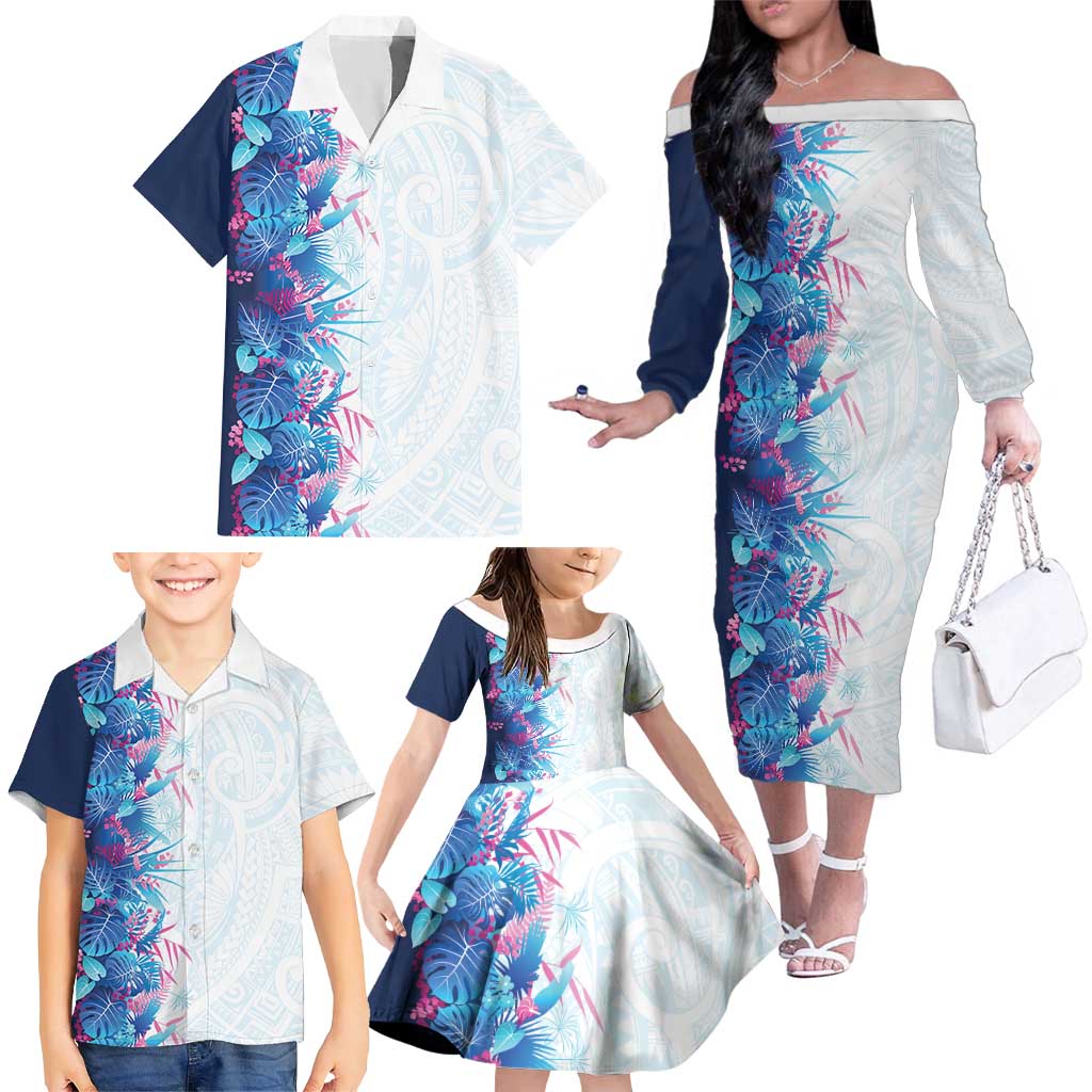 Hawaii Tropical Plant UliUli Family Matching Off The Shoulder Long Sleeve Dress and Hawaiian Shirt Vibrant Polynesian Pattern LT01 - Polynesian Pride